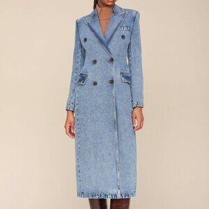 Brand new Avec Les Filles Denim Long Double Breasted coat